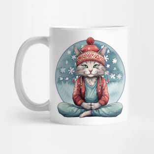 Yoga Meditation Christmas Cat Mug